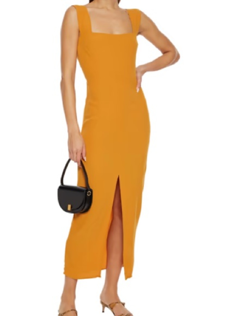 Reformation Ochre Square-Neck Midi Dress with Front Slit Size 4